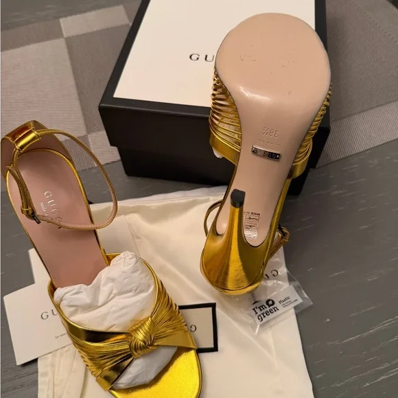 Gucci Women's Crawford Metallic Leather Sandals 38.5 - Picture 13 of 16